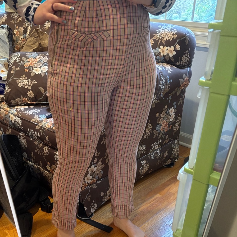 Anthropologie Tan and Pink Plaid Pants